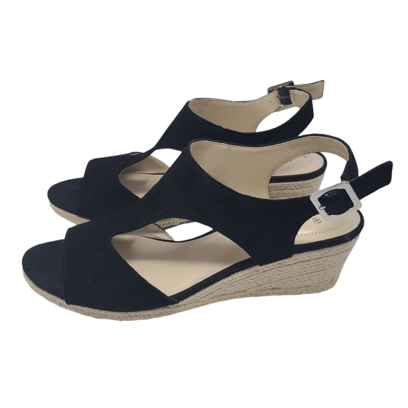 Bandolino‎ Blue Suede Natasha Espadrille Wedge Sandals Sz 10 - Picture 1 of 5